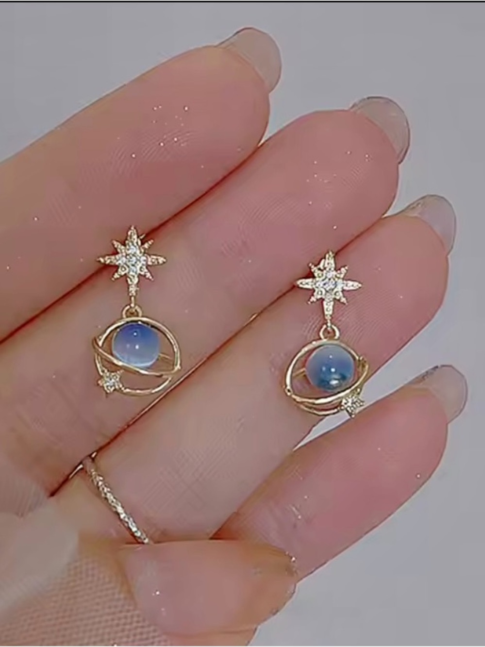 Cosmic Star River Ear Stud Earrings Blue Opal Cat